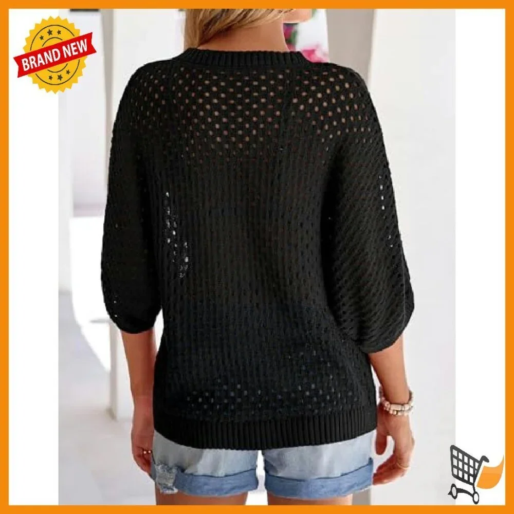 Crochet Hollow Out Batwing Sleeve Summer Pullover Sweater